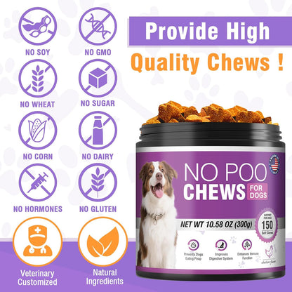 300 Chews No Poo Chews-No Poop Eating Deterrent for Dog-Coprophagia Deterrent for Dogs-Prevent Stop Dogs from Eating Poop Supplement with Digestive Enzymes&Probiotics-Breath Freshener-Chicken Flavor