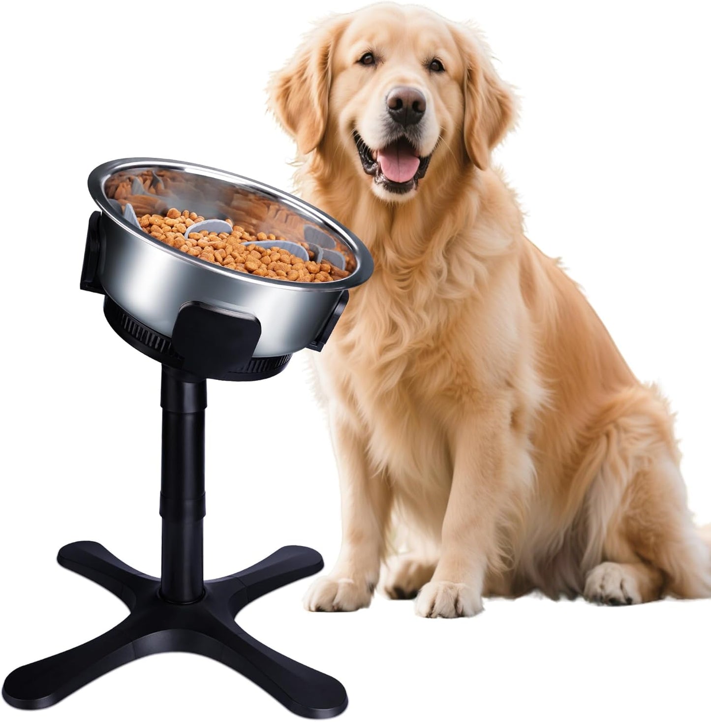 Elevated Dog Bowls Slow Feeder, 3 Adjustable Stand Heights and Width, Non-Slip Foot Mats, Tilting Raised Dog Bowls for Small, Medium and Large Dogs Breed (1 Pack), Black