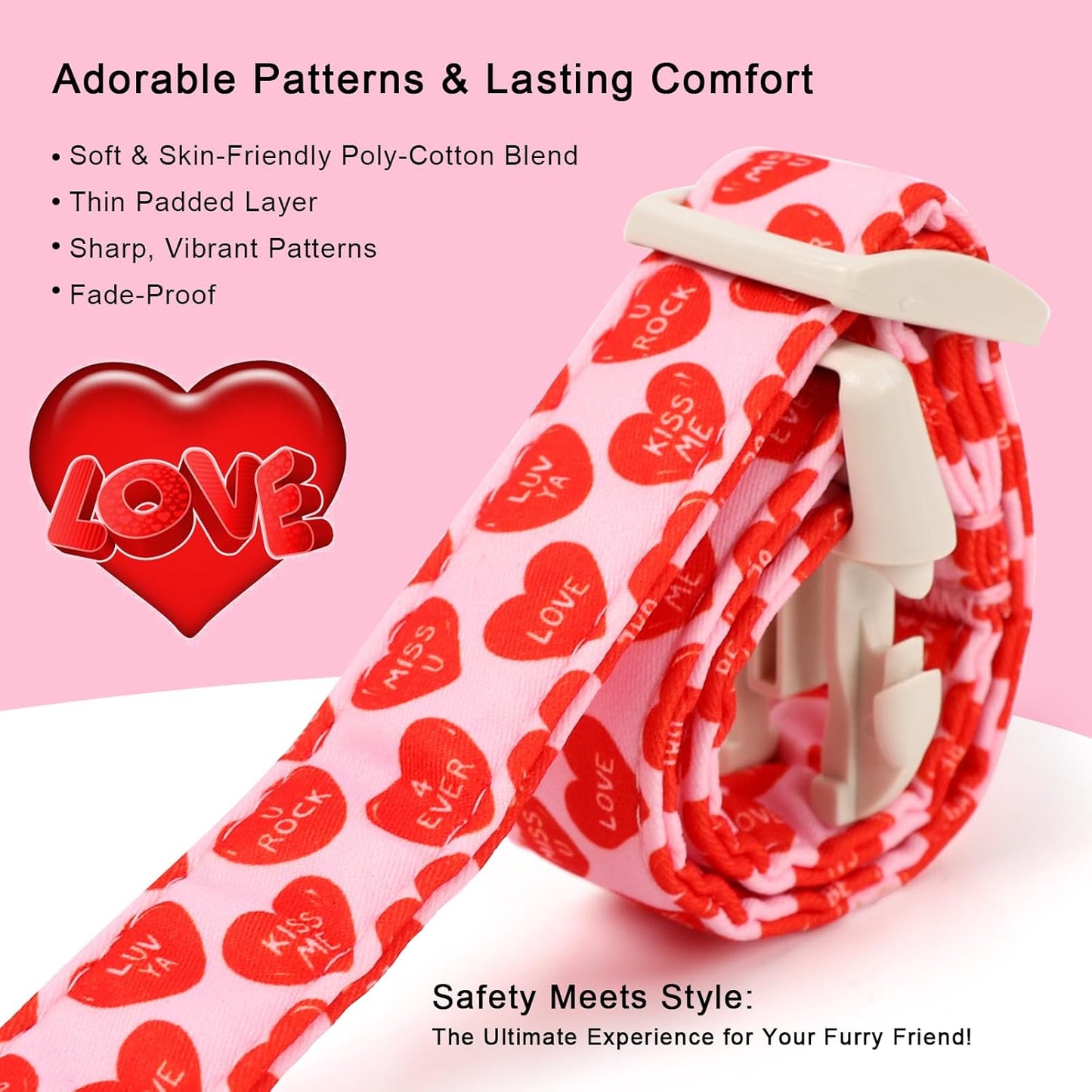 Valentines Dog Collar for Small Dogs - Red Love Valentine Dog Collar, Romantic Sweetheart Text Print, Lightweight Adjustable Boy Girl Dogs Collars with Quick-Release Buckle XS