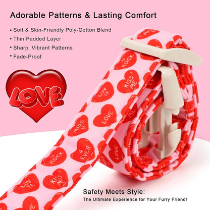 Valentines Dog Collar for Small Dogs - Red Love Valentine Dog Collar, Romantic Sweetheart Text Print, Lightweight Adjustable Boy Girl Dogs Collars with Quick-Release Buckle XS