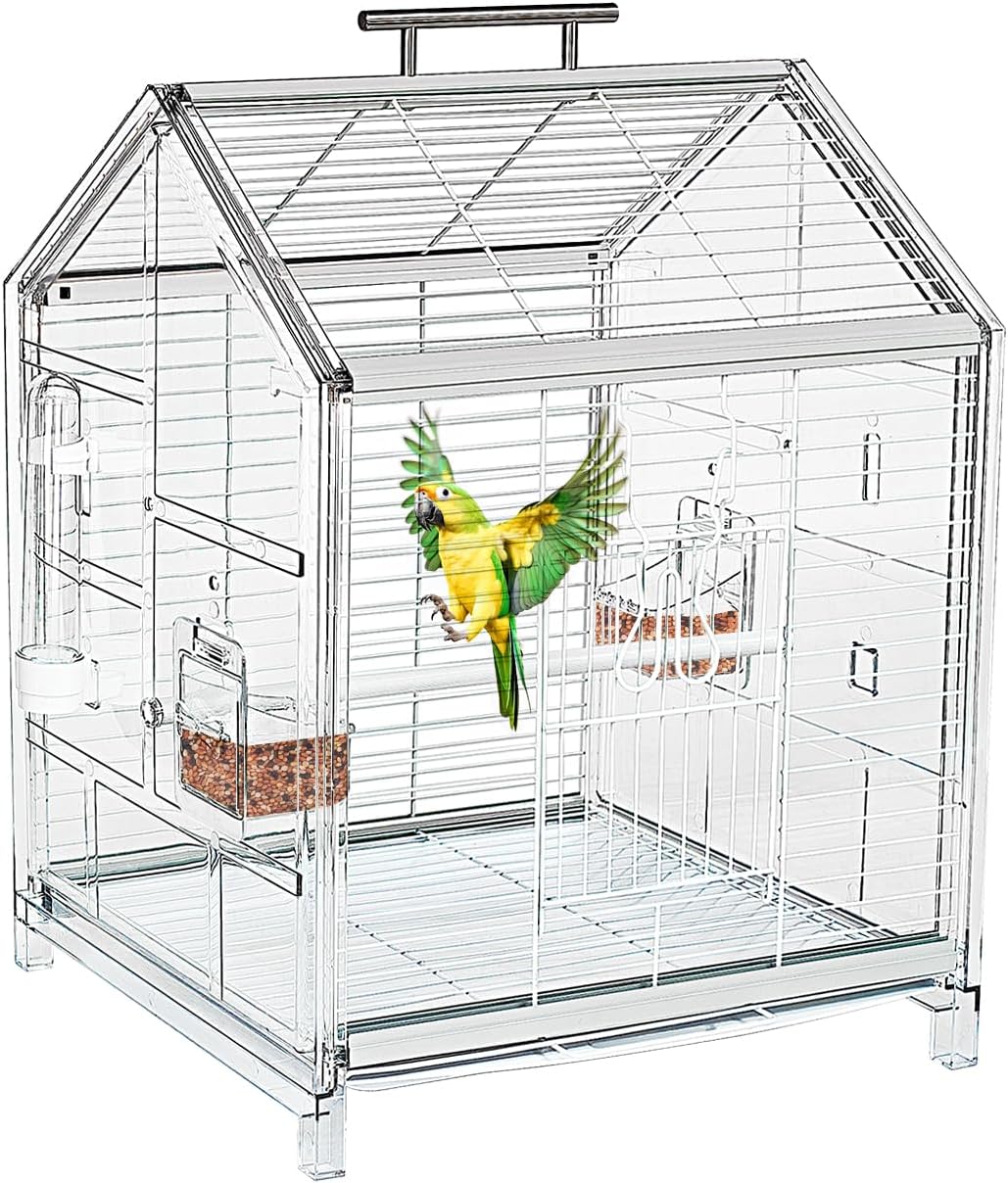 20.5 inch Small Bird Cage, Parrot Cage, Portable Bird Carrier, Travel Carrier Cage for Home, Outing, Pet Clinic, Temporary Placement, for Small Medium Birds(White)