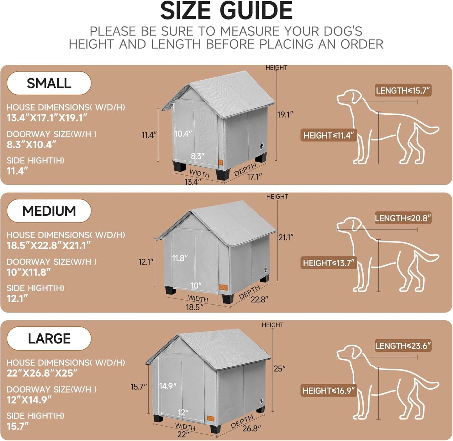 Insulated Dog House Outdoor with Warm Mat and Elevated Feet,Weatherproof Dog Bed House for Medium Size Dog and Multiple Large Cat,Max Pets Size 23.6 X 16.9 Inches