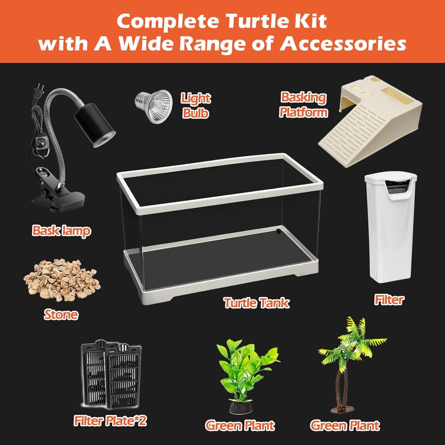 AZV Small Turtle Tank Kit,PC Starter Aquarium and Large Red Eared Slider Aquatic for Baby Tortoise,Fishes and Amphibians,Include Basking Pl