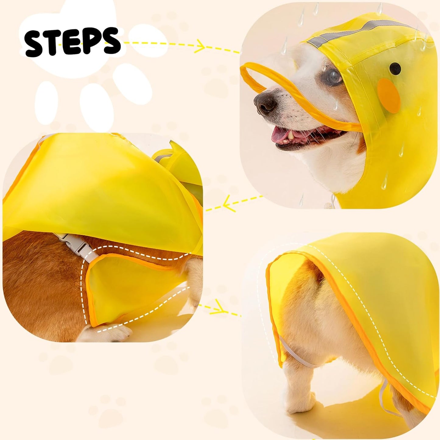 Dog Raincoat,Adjustable Waterproof Cloak Pet Hooded Raincoat Jacket,Cute Yellow Duck Poncho for Pet,M