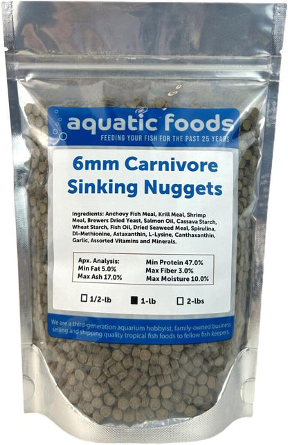 Aquatic Foods Inc. 6mm - 1/4" Carnivore Sinking Pellets for Carnivore Cichlids, Catfish, Monster Fish, Bottom Grazers, All Medium to Large, Also Koi & Pond Fish. - WL…1-lb Foil Pouch Bag