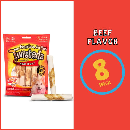 Pet Factory Twistedz American Beefhide 5" Chip Rolls Dog Chew Treats w/Real Beef Meat Wrap - 8 Count/4 Pack