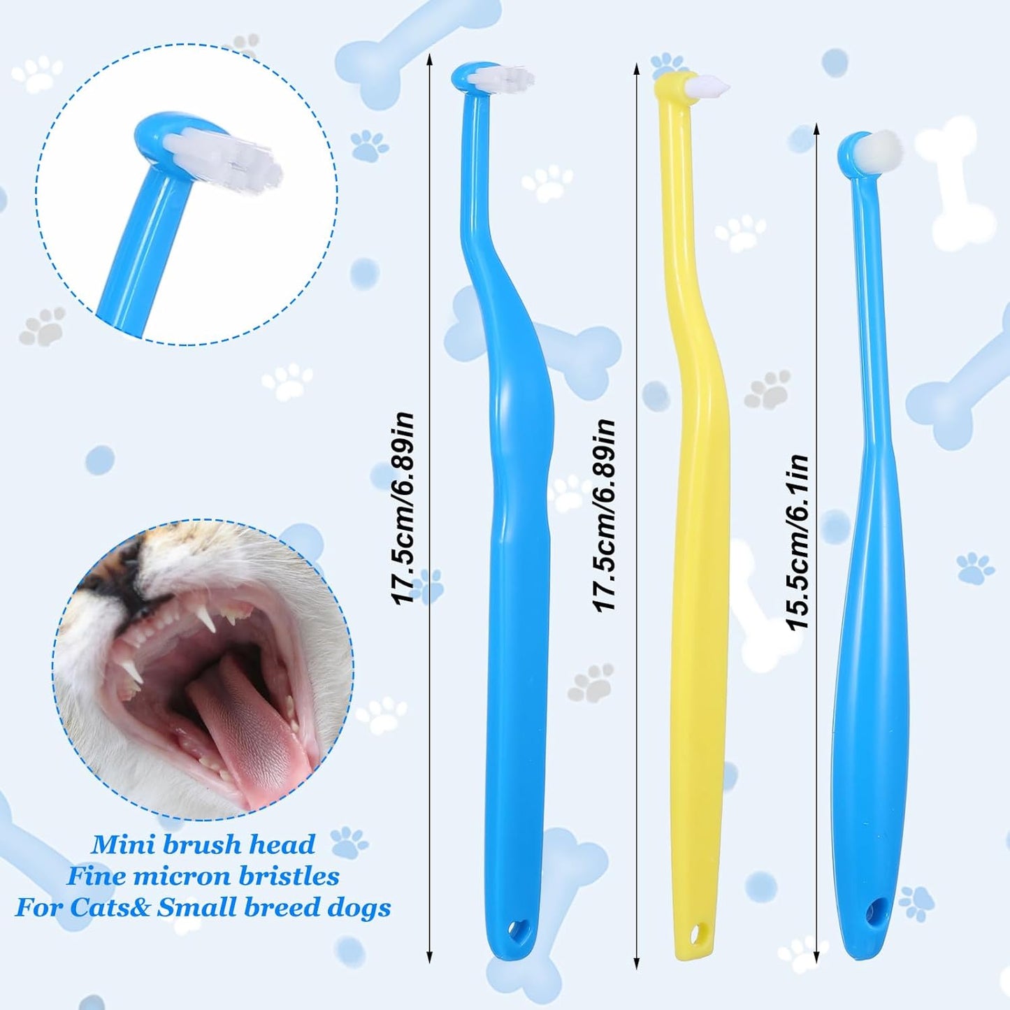 3 PCS Small Dog Toothbrush, Cat & Puppy Toothbrush Kit, Mini Toothbrushs Set for Tiny Pets, Deep Cleaning Dental Care