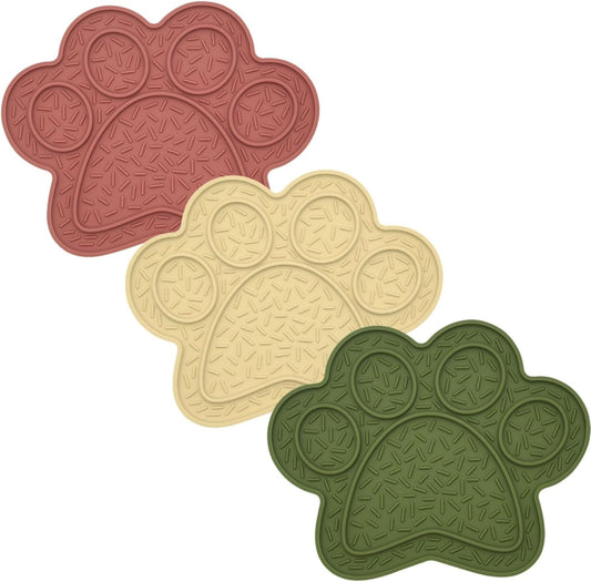 Lick Mat for Dogs & Cats 3 Pack, DOOGUES Slow Feeder Mat for Anxiety Relief, Non-Slip Suction Cups, Spread with Peanut Butter, Yoghurt or Treats, Suitable for Small and Medium Pets (Pink Green Beige)