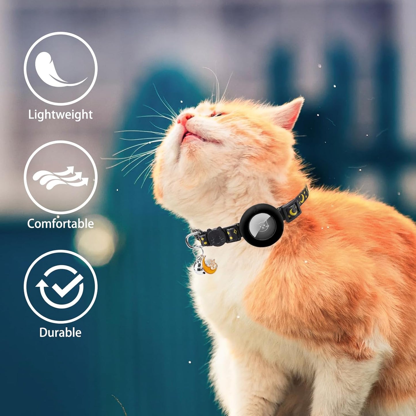 PUPTECK Airtag Cat Collar Breakaway 2 Pack with Bells, Reflective Kitten Collar with Air Tag Holder for Boy Girl Kitty and Puppies, Soft, Black