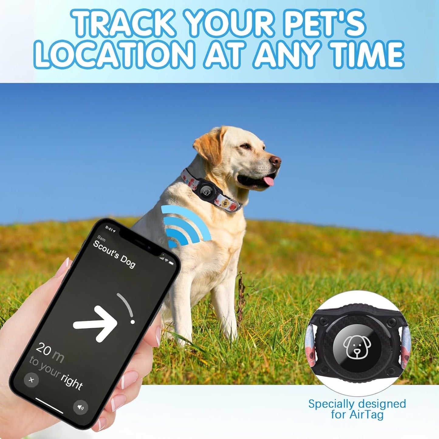 BINGPET AirTag Dog Collar,IP68 Waterproof Airtag Holder,Ultra-Durable Cute Flower Dog Collar with Padded for Tracker,Adjustable Heavy Duty Dog Collar for Small Medium Large Dogs(M(15"-19"),White)