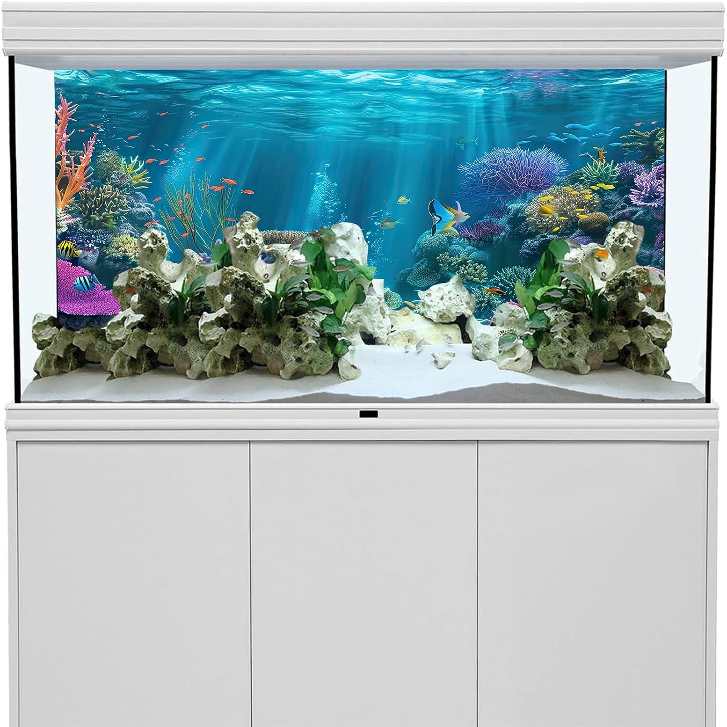 iTapnoom Ocean Floor Aquarium Background, Underwater Tropical Fish Coral Reef Aquatic Nature Plant Fish Tank Backdrop Decor, Polyester Fabric with 6 EVA Double-Sided Tapes 36x18 inches/90x45cm