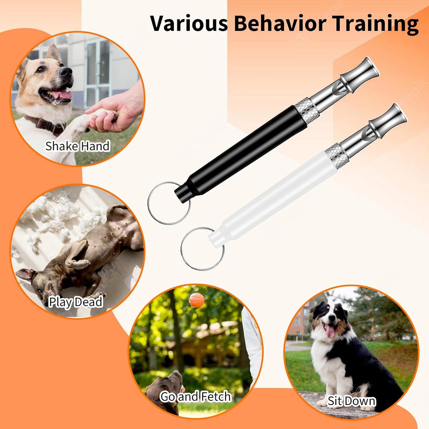2 PCS Dog Whistle Training, Silent Dog Whistle to Stop Barking, Adjustable Ultrasonic Dogs Training Whistles with Lanyard (Black+White)