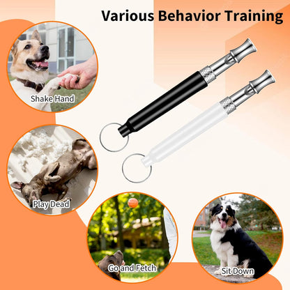 2 PCS Dog Whistle Training, Silent Dog Whistle to Stop Barking, Adjustable Ultrasonic Dogs Training Whistles with Lanyard (Black+White)