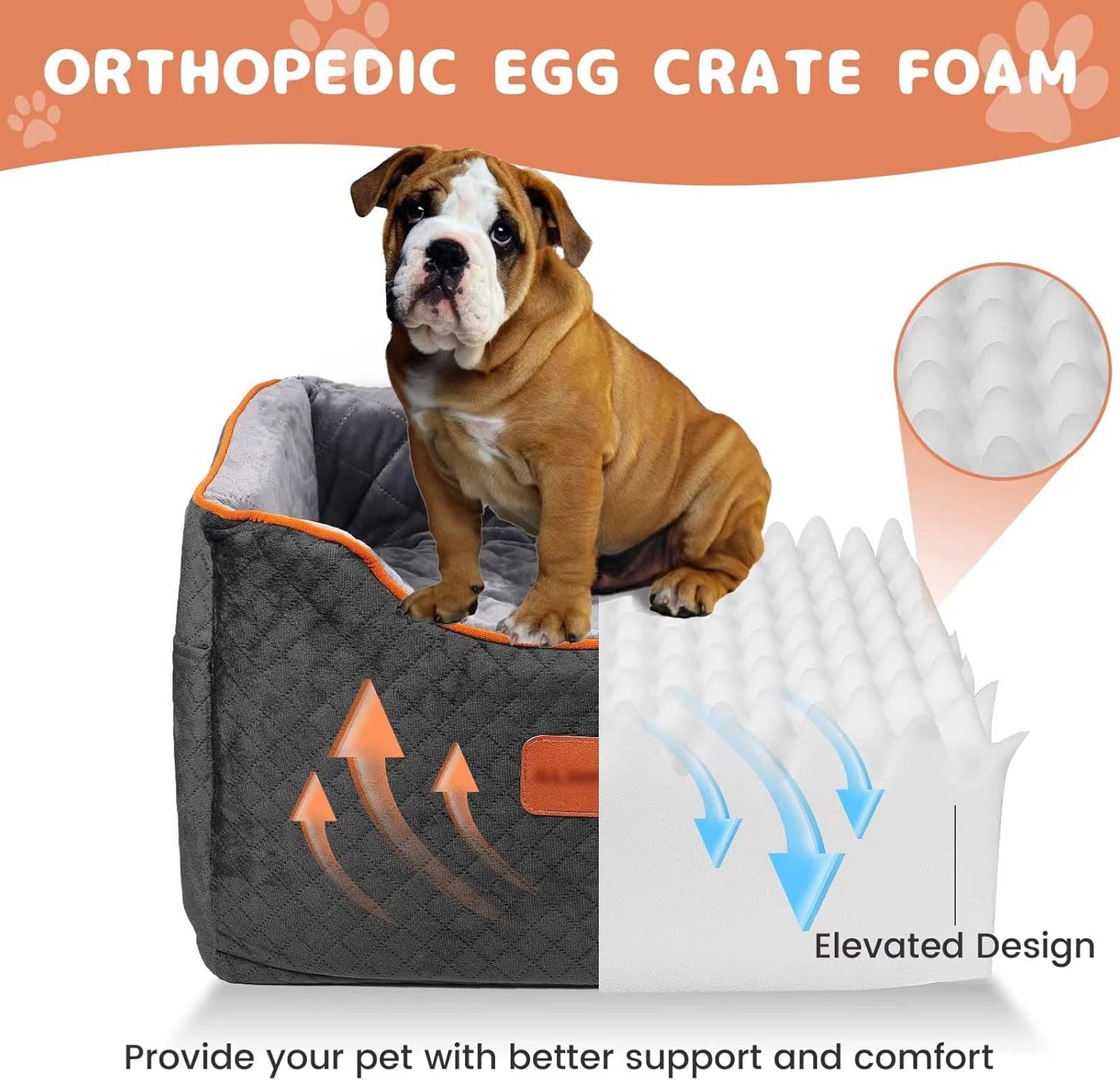 Memory Foam Booster Dog Car Seat with Washable Removable Cover, Elevated Pet Car Seat, Anti-Slip Sturdy Booster Seats for Small Dogs 35lbs, Seat Belt, Storage Pocket, Dog Blankets