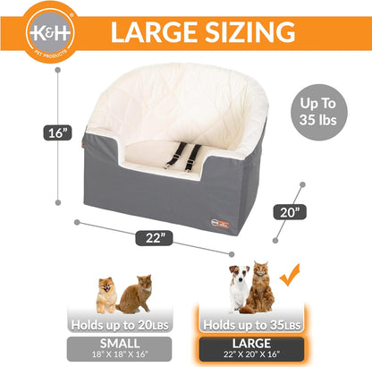 K&H Pet Products Bucket Booster Dog Car Seat, Seat Belt Secured, 2 Safety Leashes, Washable Covers, Sturdy Dog & Cat Booster Seat, Carriers for Small to Medium Pets - Large Gray/Cream