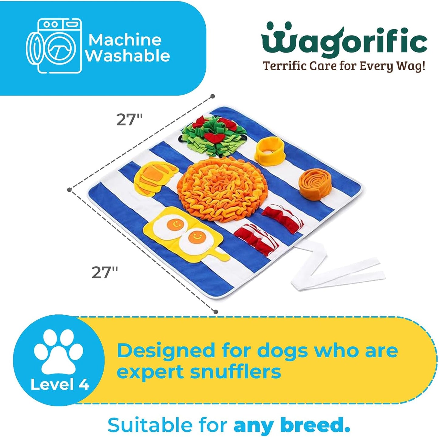 Snuffle Mat for Dogs, 19” x 19” Large Interactive Feeder to Keep Them Busy & Mentally Stimulated, Machine Washable Slow Feed Bowl for All Breeds Size, Plush Chew Relief Mat