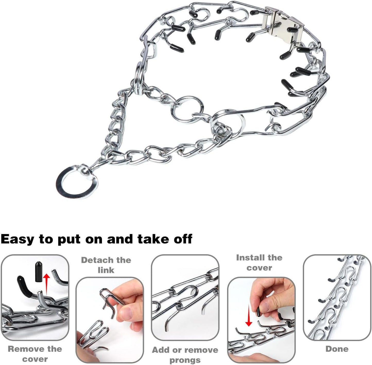 Prong Collar for Dogs,Dog Training Collar with One Professional Training Leash,Adjustable Pinch Collar with Quick Release Metal Buckle, No Pull Choke Collar for Small Medium Large Dogs（Silver, XL）.