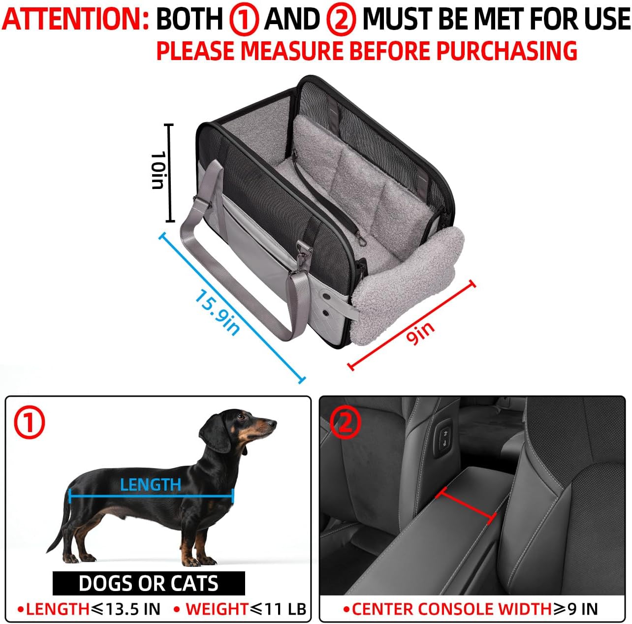 Center Console Dog Car Seat,Outdoor Dog Bed Sofa,Carseats for Small Dogs Carriers,Puppy Cat Car Seat(Gray)