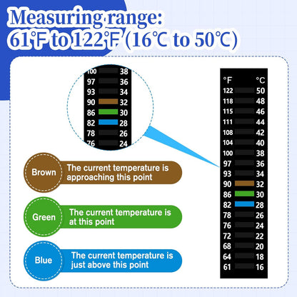 6PCS Temperature Sticker Strips Fish Tank Thermometer Aquarium Temperature Sticker, Easy-to-Read 61-122℉(16-50°C) Terrarium Adhesive Water Thermometer Test for Fish Tank Aquarium(3.54" x 0.79")