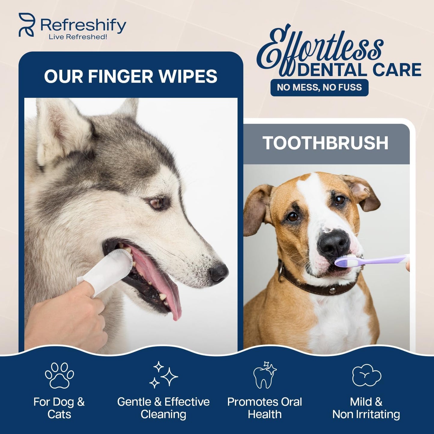 Dog Teeth Cleaning Wipes - 100 Value Pack - Fresh Mint Dog Dental Wipes, Vet Formulated Pet Teeth Cleaning Finger Wipes for Dogs & Cats – Effective Dog Teeth Cleaning, Plaque & Tartar Solution