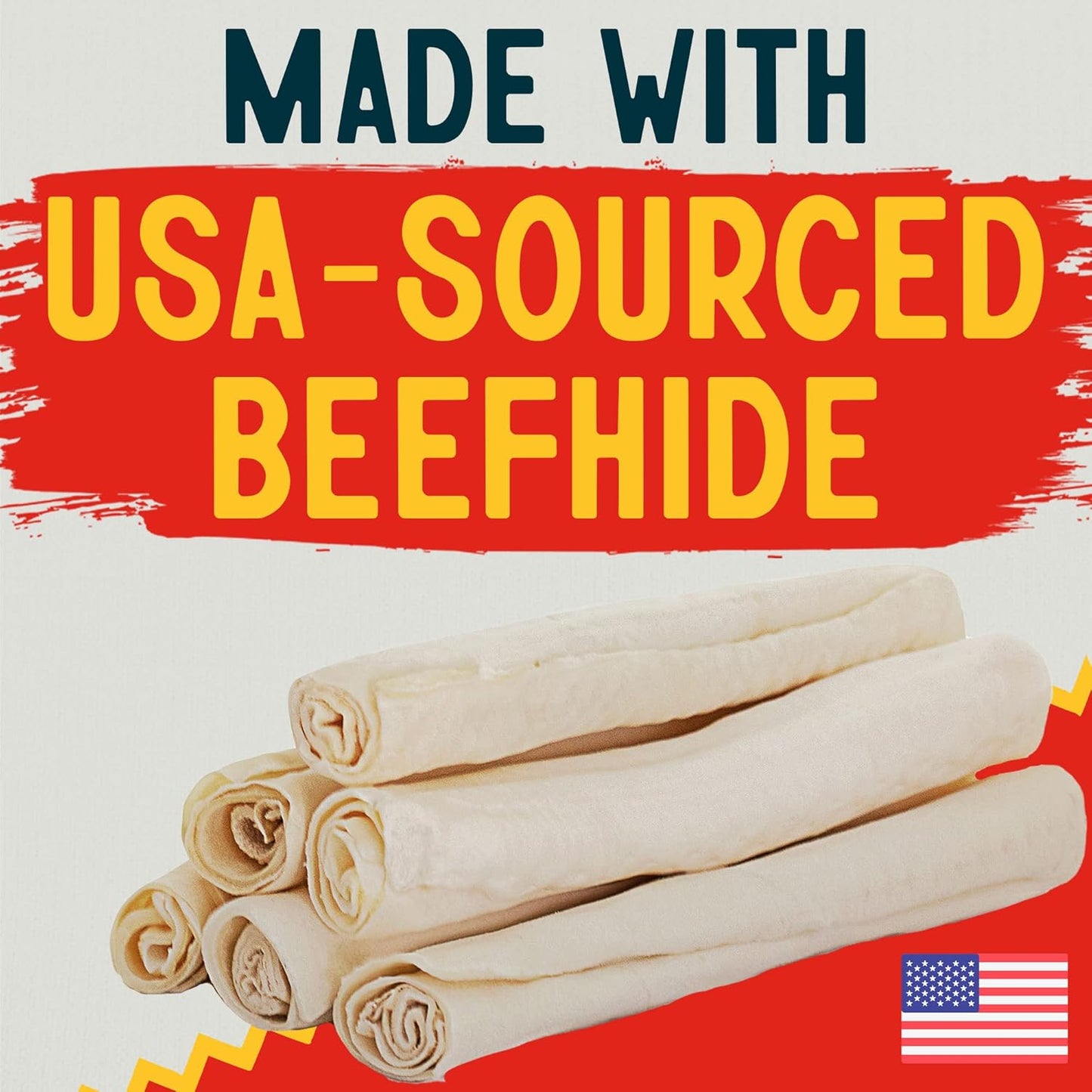 Canine Chews 10-11" Rawhide Bones for Large Dogs, Durable USA Beefhide Dog Rawhide Chews, Retriever Rolls 20 Pack (5 lbs)