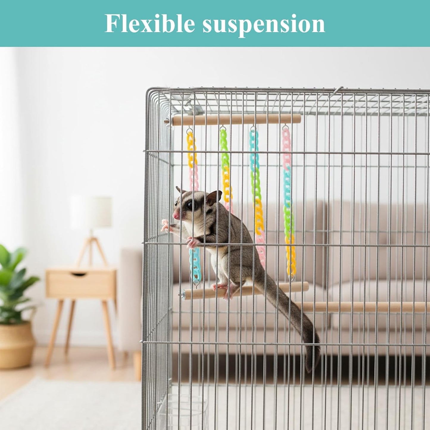 Colorful Sugar Glider Toys and Cage Accessories Natural Wood with Sturdy, Chains Hanging Sugar Glider and Rat Cage Accessories Enrichment Toys for Small Animals and Parrots