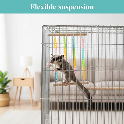 Colorful Sugar Glider Toys and Cage Accessories Natural Wood with Sturdy, Chains Hanging Sugar Glider and Rat Cage Accessories Enrichment Toys for Small Animals and Parrots