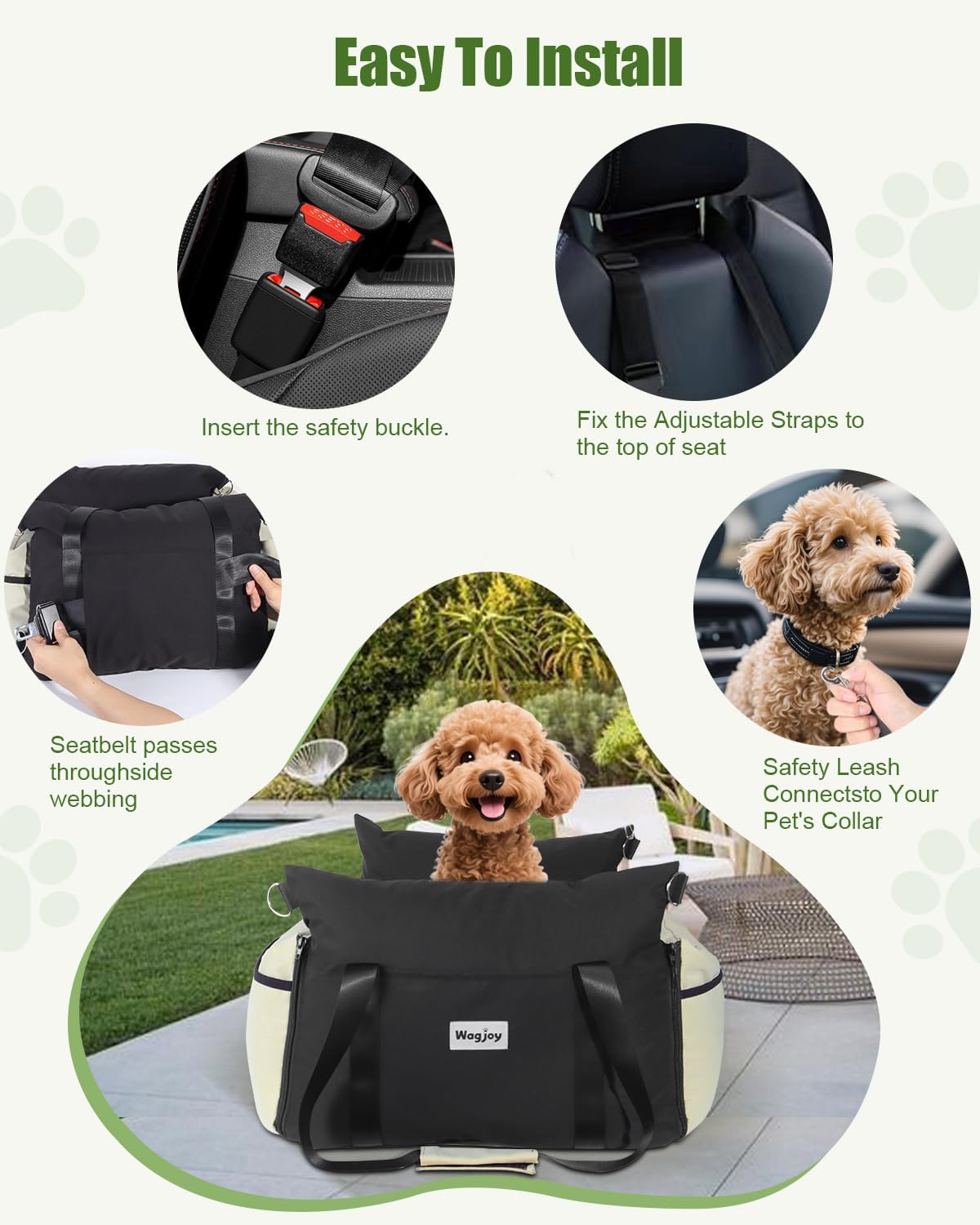 Dog Car Seat Booster for Small Dogs – Harness-Compatible Pet Travel Accessory, Portable Travel Bed & Carrier Bag, Easy Install, Machine Washable Dog Bed