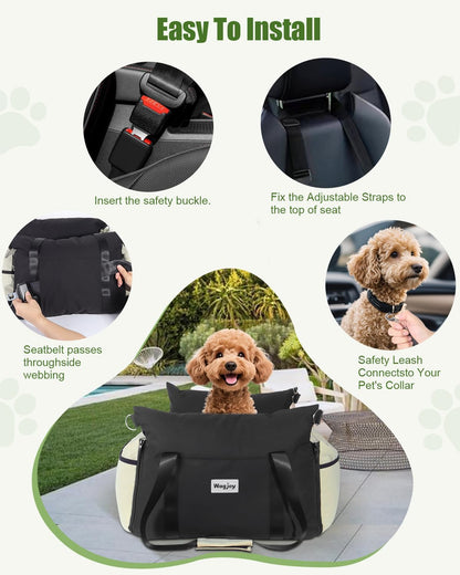 Dog Car Seat Booster for Small Dogs – Harness-Compatible Pet Travel Accessory, Portable Travel Bed & Carrier Bag, Easy Install, Machine Washable Dog Bed
