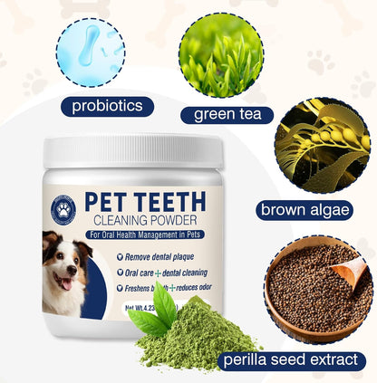 Dental Powder for Dogs Dog Teeth Cleaning Products Dog Tooth Cleaning Powder with Probiotics for Dogs Bad Breath Treatment Plaque and Tartar for Small Medium and Large Pet Dental Cleaner 120 G