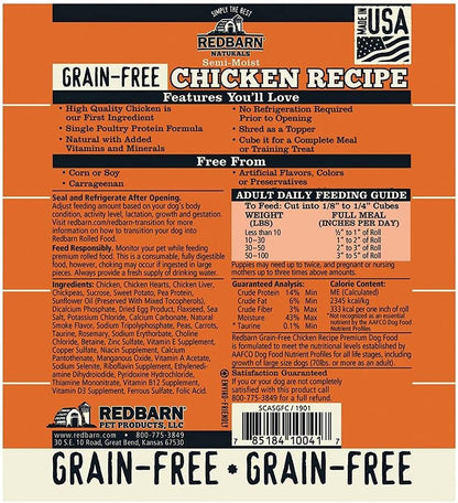 Redbarn Pet Products Grain Free Dog Food Roll - Chicken, 3lb, Pack of 10
