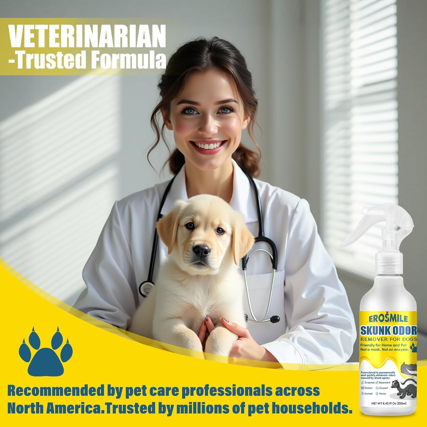 Skunk Odor Remover For Dogs,Removing Skunk Smell From House,Friendly For Dogs Head & Face,Suitable For Pet Areas,Fabrics,Carpets,Clothing,Car,Garages,Tool Sheds Odor Eliminator Spray 8.45oz