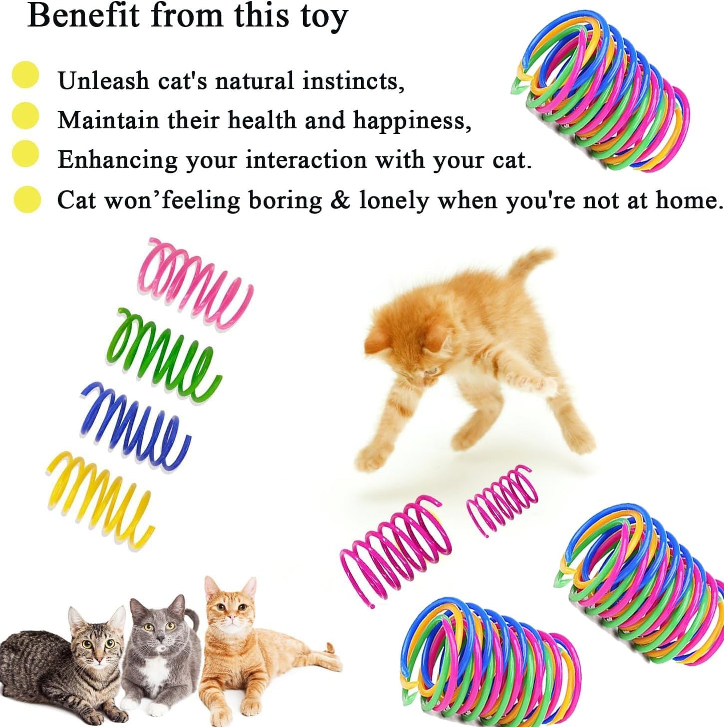 Cat Spring Toys, 16pcs Bouncy Coil Kitty Cats Spiral Spring Toy for Indoor Cats Heavy Interactive Cat Toys Springy Chew Toys Springs Cat Toy for Biting, Swatting, Hunting Entertainment kitten toys