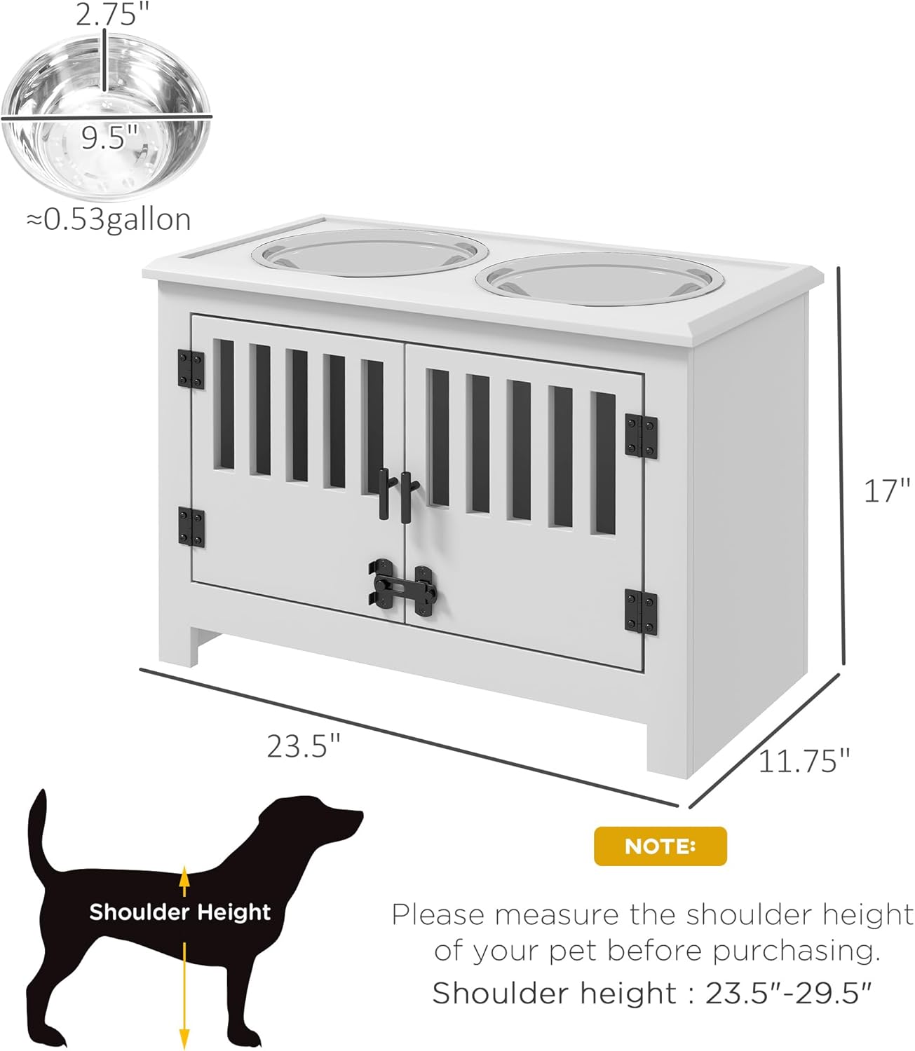 GREAZ Modern Elevated Dog Bowl Stand with Storage Cabinet for Healthier Meals, Stylish and Functional, for Larger Dogs, White