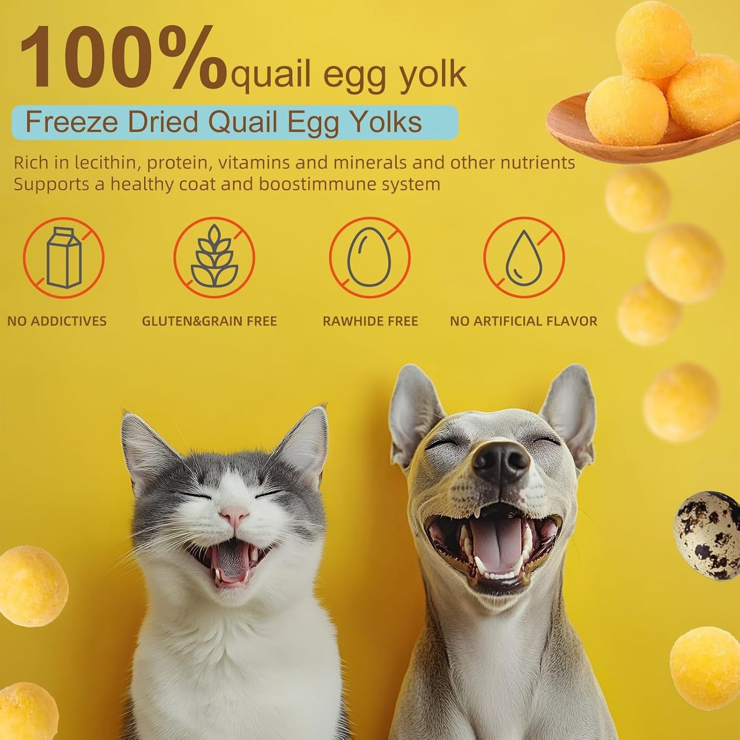 Premium Freeze-Dried Quail Egg Yolks - All-Natural Snack for Cats and Dogs, 100% Pure Quails Yolk Ingredients Pet Treats, Supports Growth with Protein & Iron, Crispy, Nutrient-Dense (S, Apricot)