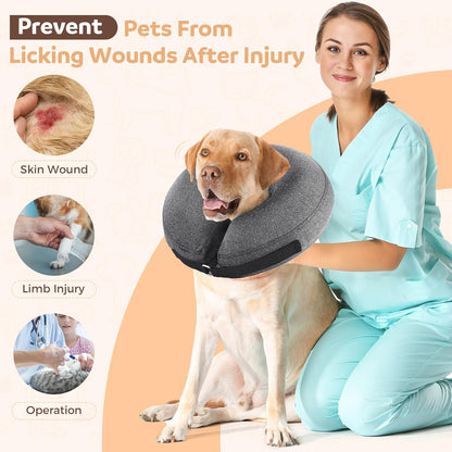 Dog Cone Collar, Inflatable Recovery Cone After Surgery, Adjustable Blow up Dog Donut Collar, Pet Recovery Collar for Dogs and Cats Size XS up to 5”