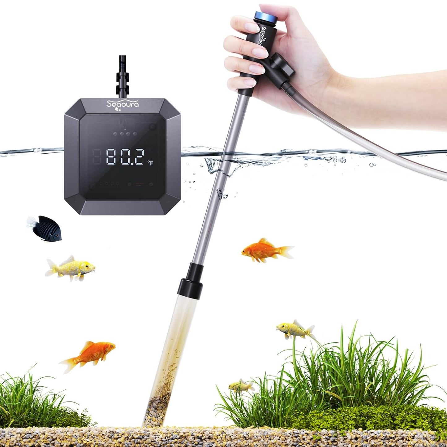 SEAOURA Aquarium Thermometer & Aquarium Vacuum Cleaner