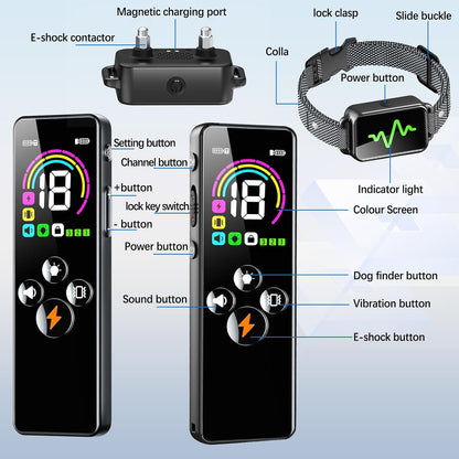 Dog Training Collar, Dog Shock Collar with Remote Control, 4 Training Modes Vibration, Beep, Shock, IP67 Waterproof Keypad Lock Rechargeable E-Collar for All Breed