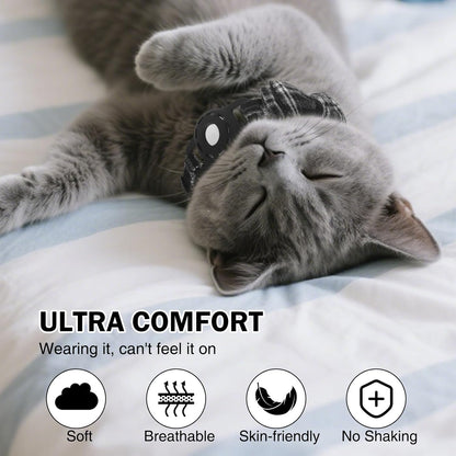 Airtag Cat Collar Breakaway, Cat Collar with Airtag Holder with Bells and Bowtie for Girl Boy Cats, Lightweight Adjustable Kitten Plaid Collars GPS Tracker Holder for Small Dogs Pets, Black