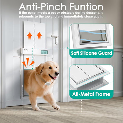 Automatic Dog Door with Collar Sensor, Up to 200 lbs, Electronic Extra Large Dog Door for Exterior Door with Mains-Powered, Timing Function, Anti-Pinch- XL