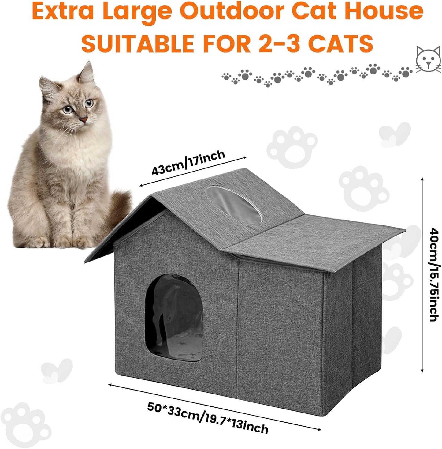 Homegroove Outdoor Cat House Waterproof, Insulated Cat Houses for Outdoor Cats with Removable Soft Mat, Collapsible Feral Cat Shelter for Multiple Cats, Easy to Assemble (Grey, Large)