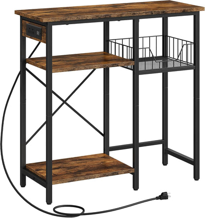 Fish Tank Stand with Power Outlet, Aquarium Stand with Wire Storage Basket, 10-15 Gallon Reptile Tank Stand with Shelves, Aquarium Table, for Home, Office, Rustic Brown and Black TCW78UBF