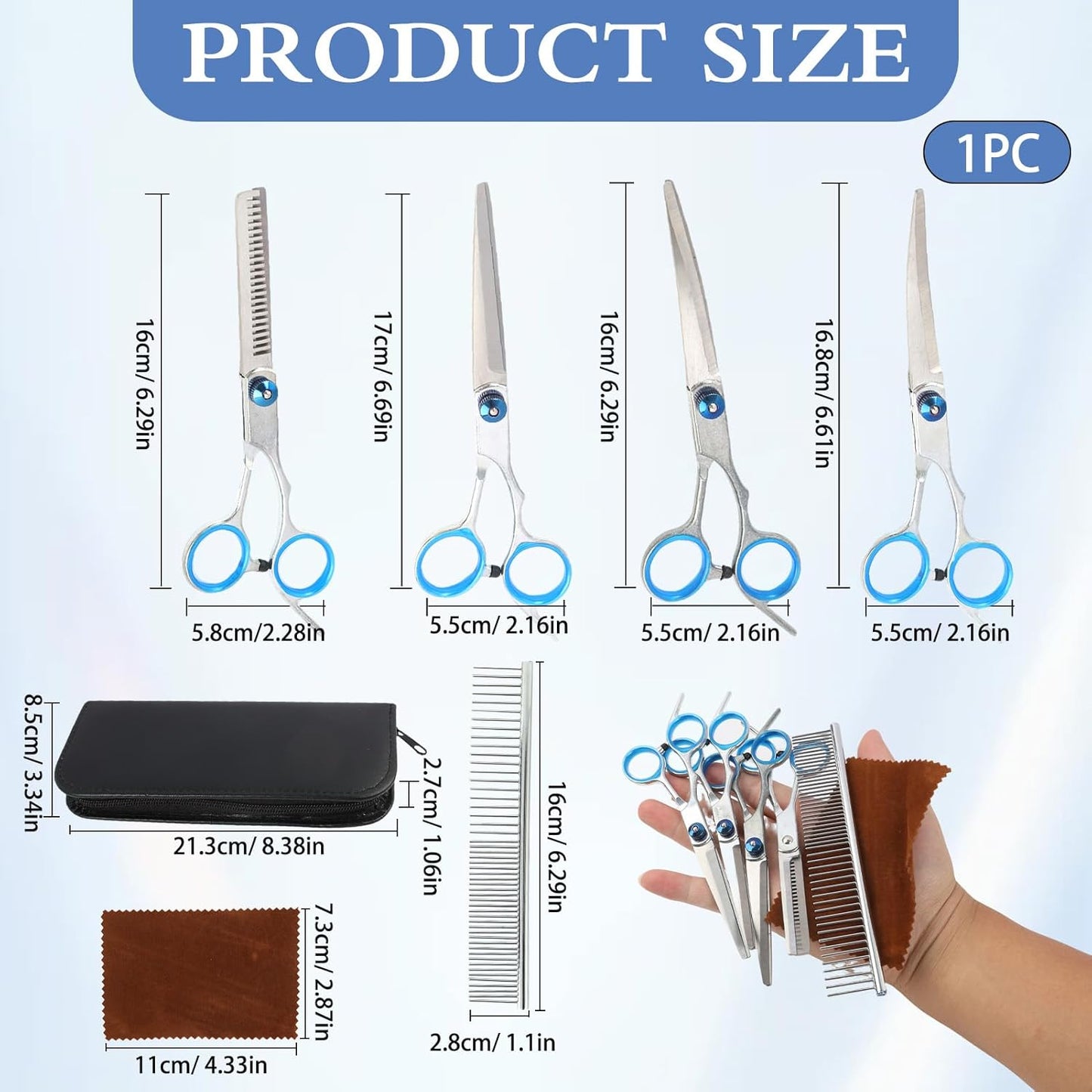 Dog Grooming Scissors, Dog Scissors for Grooming, Professional 6 in 1 Stainless Steel Heavy Duty Pet Grooming Scissors Kit for Dogs, Cats with Straight, Curved, Thinning Scissor and Comb