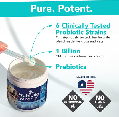 NUSENTIA Probiotics for Dogs -(360 Scoops)-Probiotic Miracle -Advanced, Species Specific Probiotics and Prebiotics to Stop Diarrhea, Loose Stool, and Yeast-Plus Immune Support