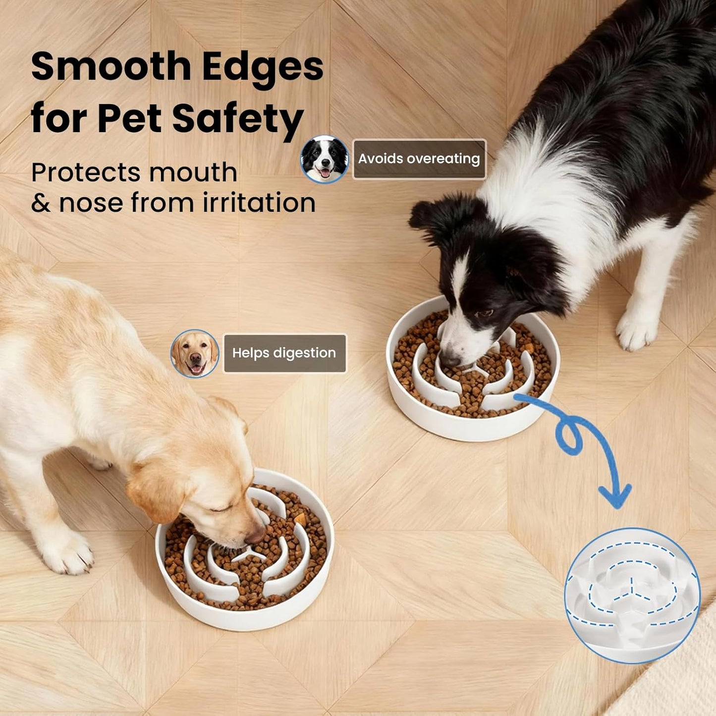 Ceramic Slow Feeder Dog Bowls,2.0 Cups Slow Feeder for Medium Large Breed,Puzzle Dog Food Bowl to Slow Down Eating, Anti-Gulping, Stop Bloat,Preventing Choking,Anti-Slip,8in,White