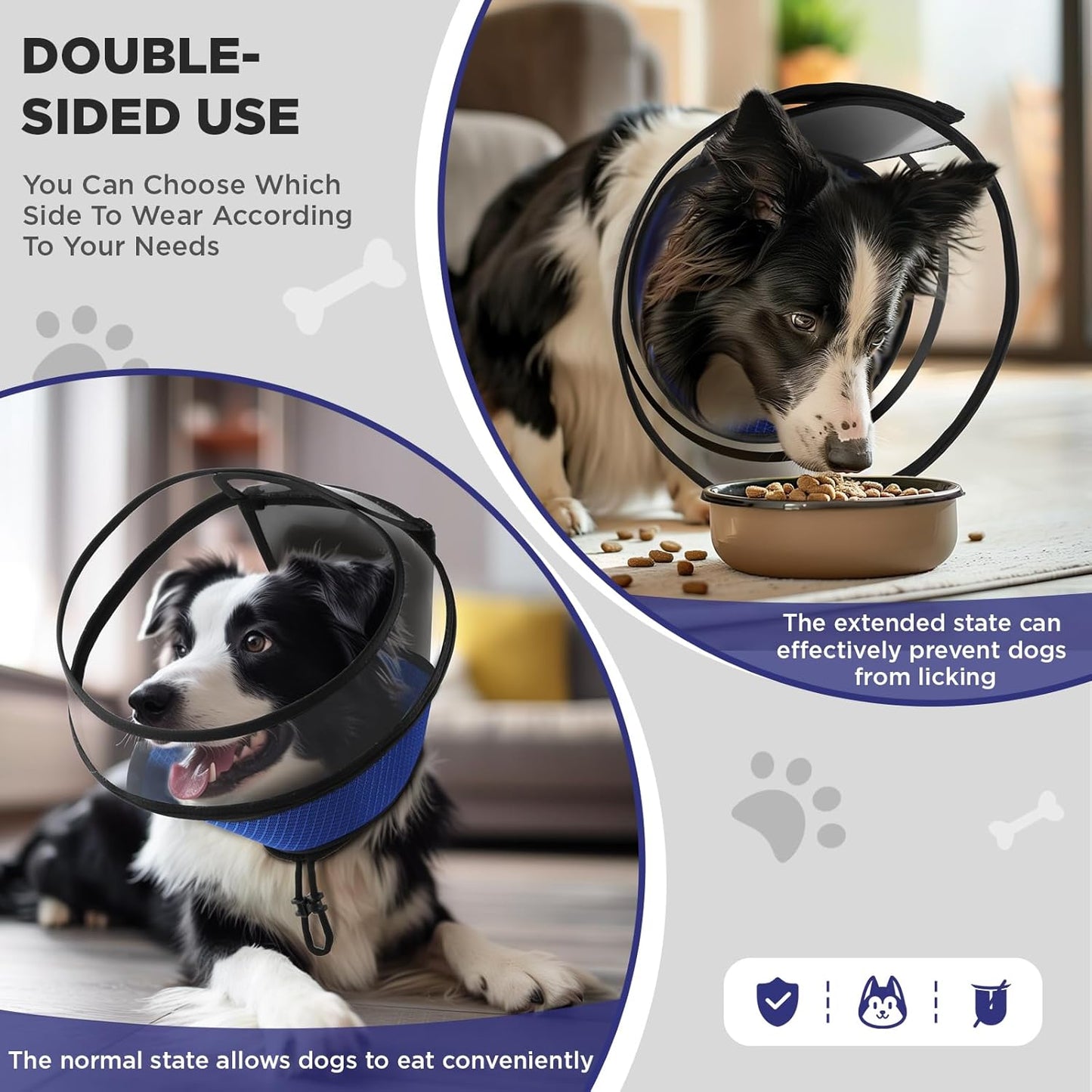 Soft Dog Cone for Dogs After Surgery,Transparent Breathable Dog Cone Collar for Small Large Medium Size Dog,Adjustable Depth Pet Recovery Collars,Elizabethan Collar for Dogs Stop Licking (Blue-M)