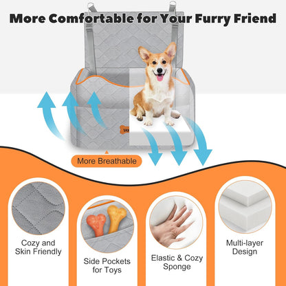 Small Dog Car Seat, Waterproof Dog Booster Seat with Thick Cushion & Safety Leash, Removable Car Back Seat Bed for 1 Small Dogs Under 25lbs, Pet Car Seat for Travel, Gray