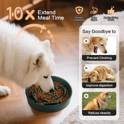 8.25'' Ceramic Slow Feeder Dog Bowls - Petal Shape Modern Dog Food Dish for Medium and Large Breeds, Puzzle Maze Bowl to Slow Down Eating, Anti-Gulping, Dishwasher & Microwave Safe, Green