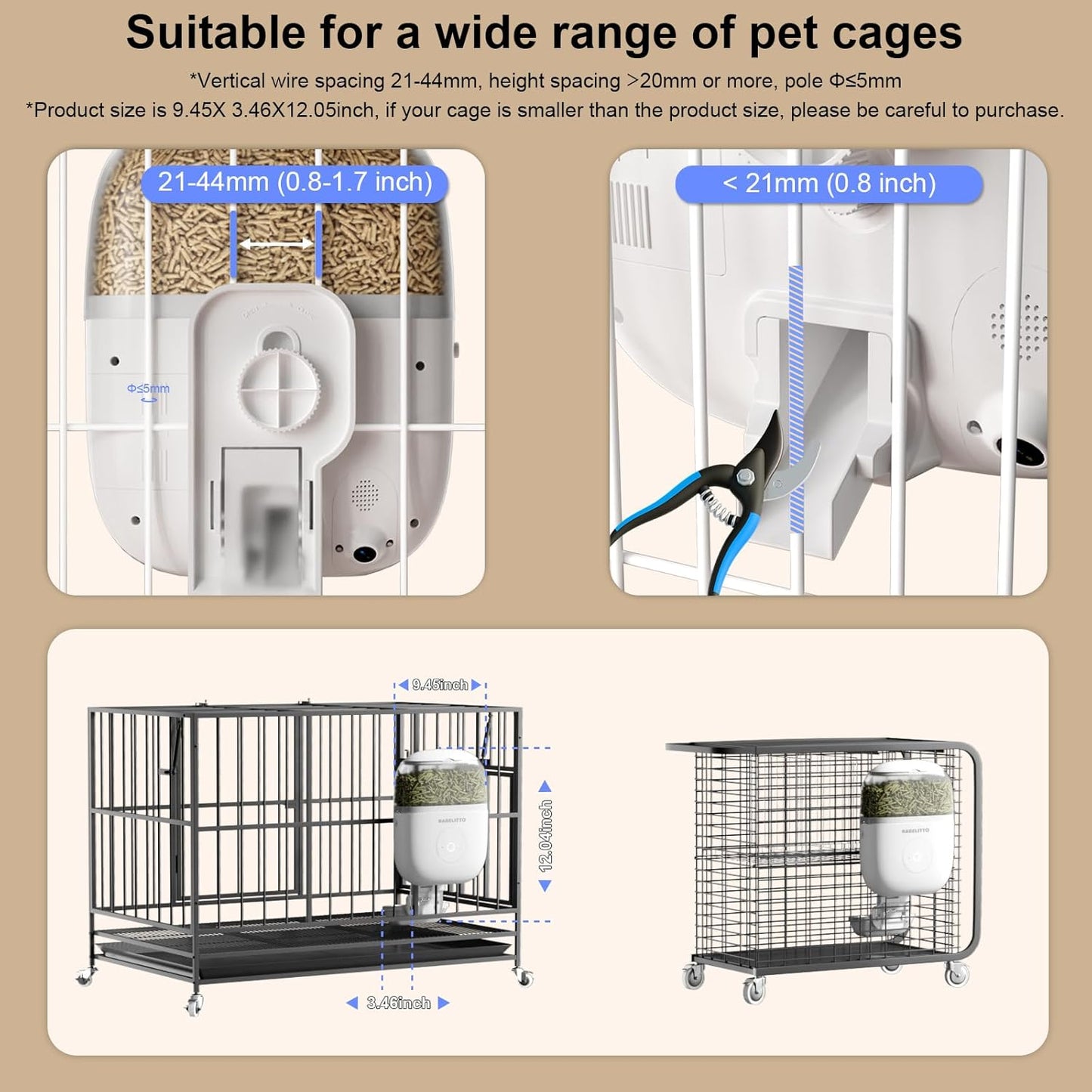 Hanging Automatic Rabbit Feeder with 1080P HD Camera,WiFi Smart APP Control 1-10 Meals A Day, 62oz Storage, Multiple Pet Cage Compatibility, Small Animal Food Dispenser for Bunny Chinchilla Guinea Pig