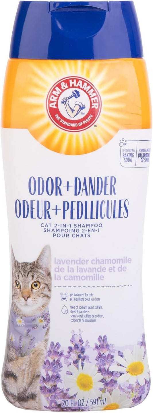 Arm & Hammer 2-in-1 Deodorizing & Dander Reducing Shampoo for Cats, Dander Remover for Dander and Odors, Baking Soda Moisturizes and Deodorizes, Lavender Chamomile Scent, 20 Fl Oz (Pack of 1)
